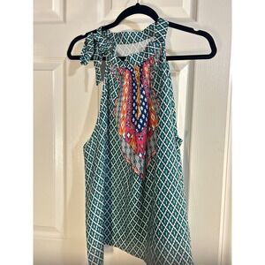 Shein Curve‎ 2XL Green Halter Top Geometric Print Sleeveless Blouse